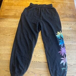 PINK Victoria's Secret Black Joggers with Colorful Palm Design